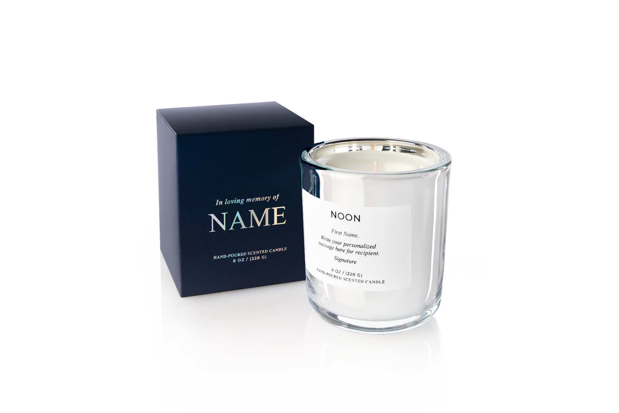 Classic navy memorial program — personalized candle and keepsake box
