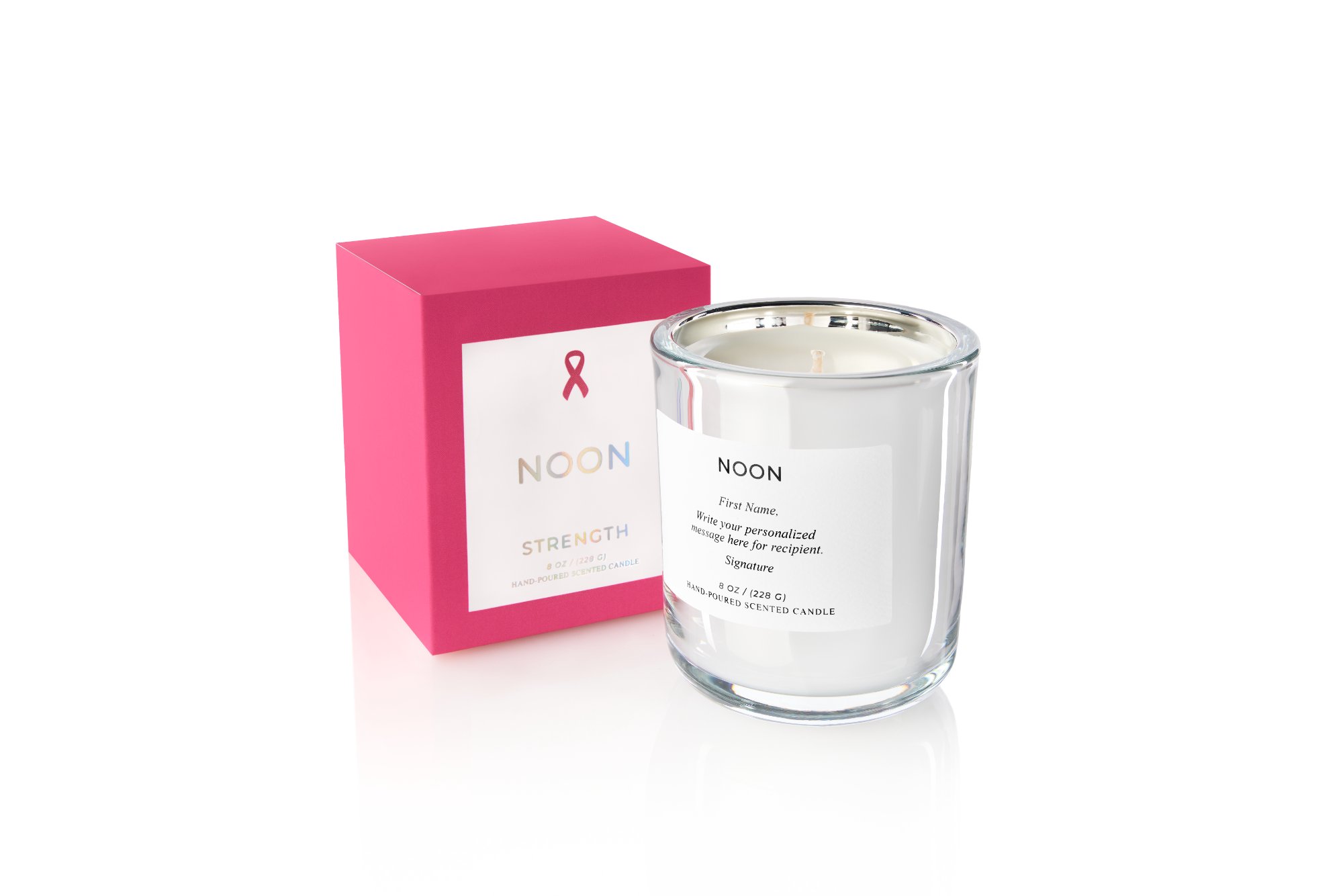 Pink ribbon awareness program — personalized candle and box